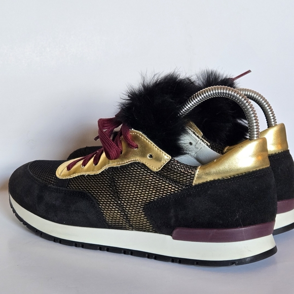 POLLINI Mesh-paneled Metallic and Fur Suede Sneakers size 37 - Picture 5 of 10